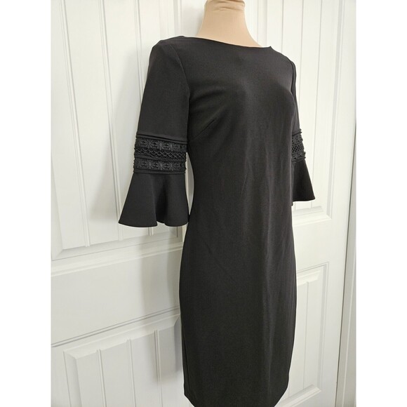 Calvin Klein Retro 90's/70s Style Black Sheath Dress Flared Bell Sleeves Size 4 - Picture 2 of 9